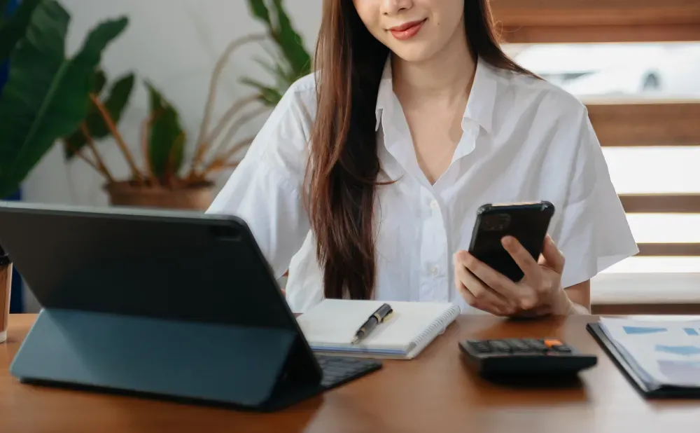 Woman working at home