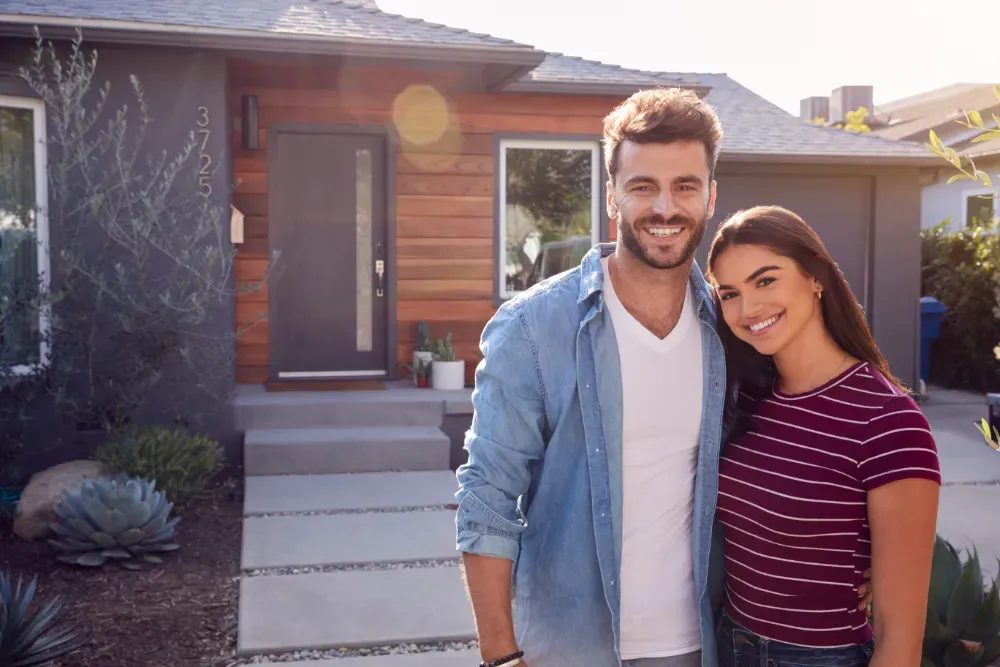 Couple in front of home